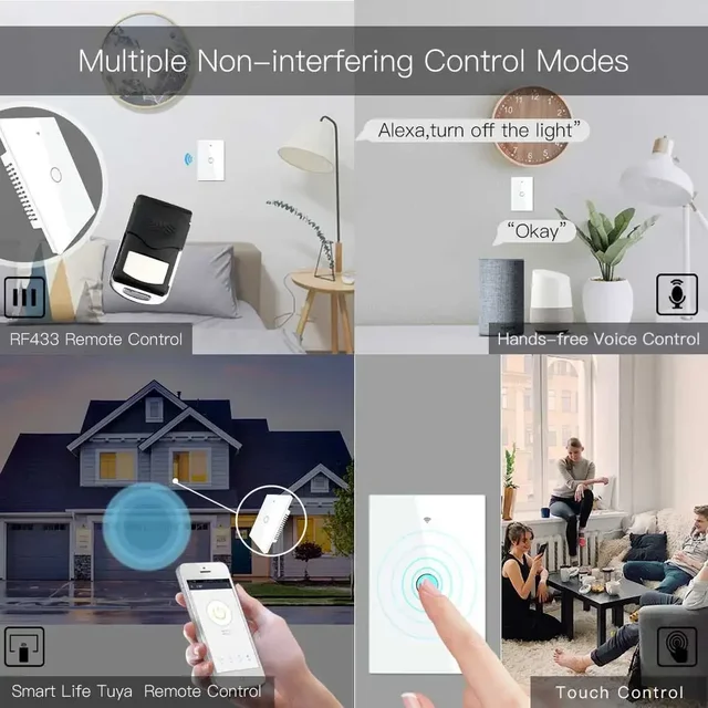 Interrupteur d'éclairage intelligent MOES WiFi RF433, sans fil neutre, simple feu, application de contrôle Tuya, fonctionne avec Alexa Google Home 110/220V 5