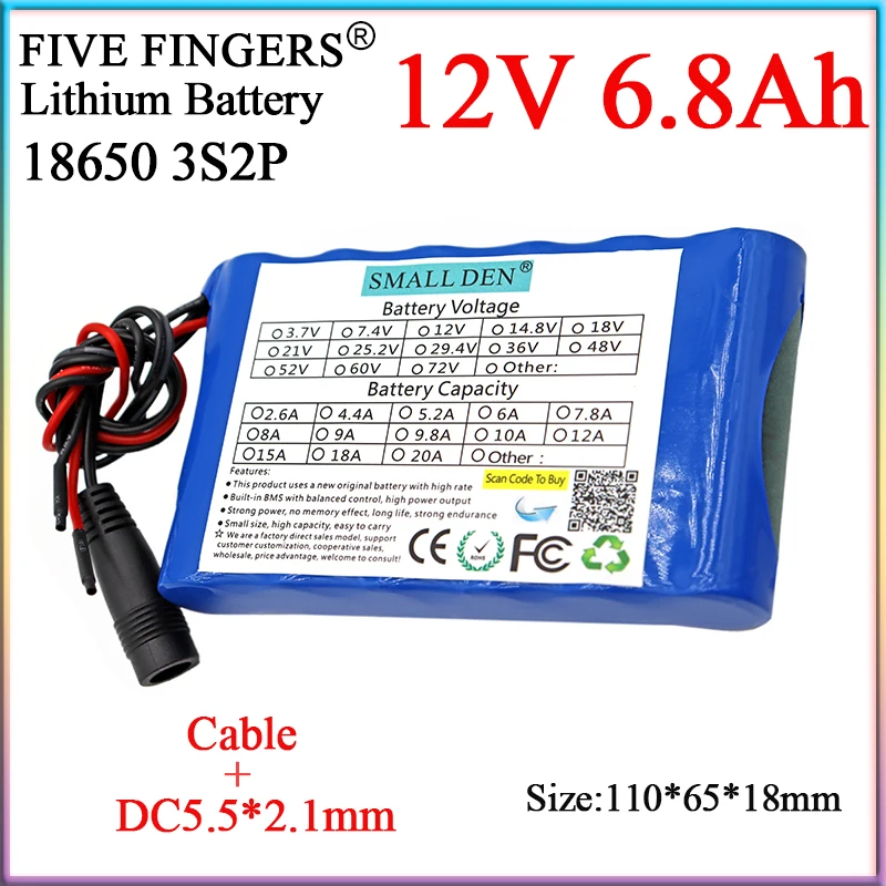 Nuovo Pacco Batteria Al Litio Ricaricabile 12V 6.8Ah 18650 6800Mah For12.8V Cctv Cam Monitor Luce Di Emergenza Ecc Cella Portatile Agli Ioni Di Litio
