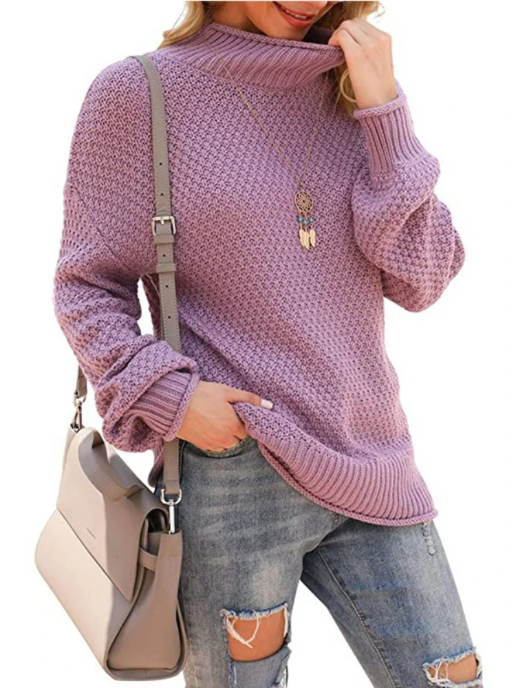 

Women's Sweater Solid Color High Neck Long Sleeved Pullover Knitted Warm Top Fashionable Temperament Elegant Women's Clothing