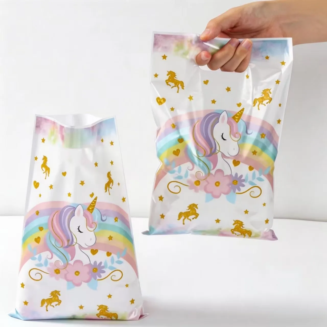 Regenbogen-Einhorn Geburtstagsparty Dekorations-Set Tischgeschirr Becher Teller Servietten Ballons Hintergrund-Banner Geschenktüten Mädchen-Partyzubehör – Detail 11