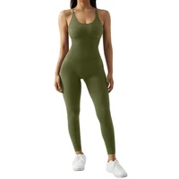 Women Strappy Backless One Piece Jumpsuits Tummy Control Shapewear Square Neck Padded Tracksuits Workout Rompers Jumpsuits - Image 3