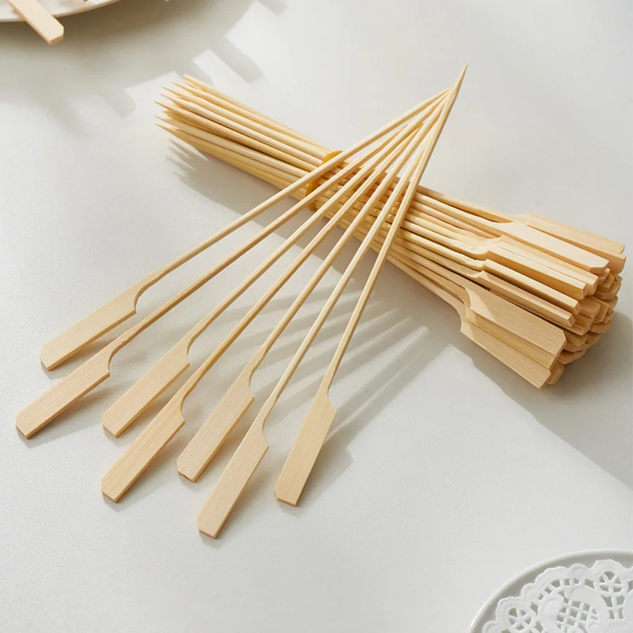 100pcs Wooden BBQ Skewers Hamburger Garnish Bamboo Sticks Sandwich Fruit Cooking Tools Party Drinks Disposable Accessories