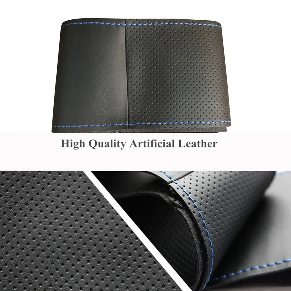 Hand nähen schwarz echtes leder auto lenkrad abdeckung für mitsubishi lancer ex 10 lancer x outlander asx fohlen pajero sport – Detail 2