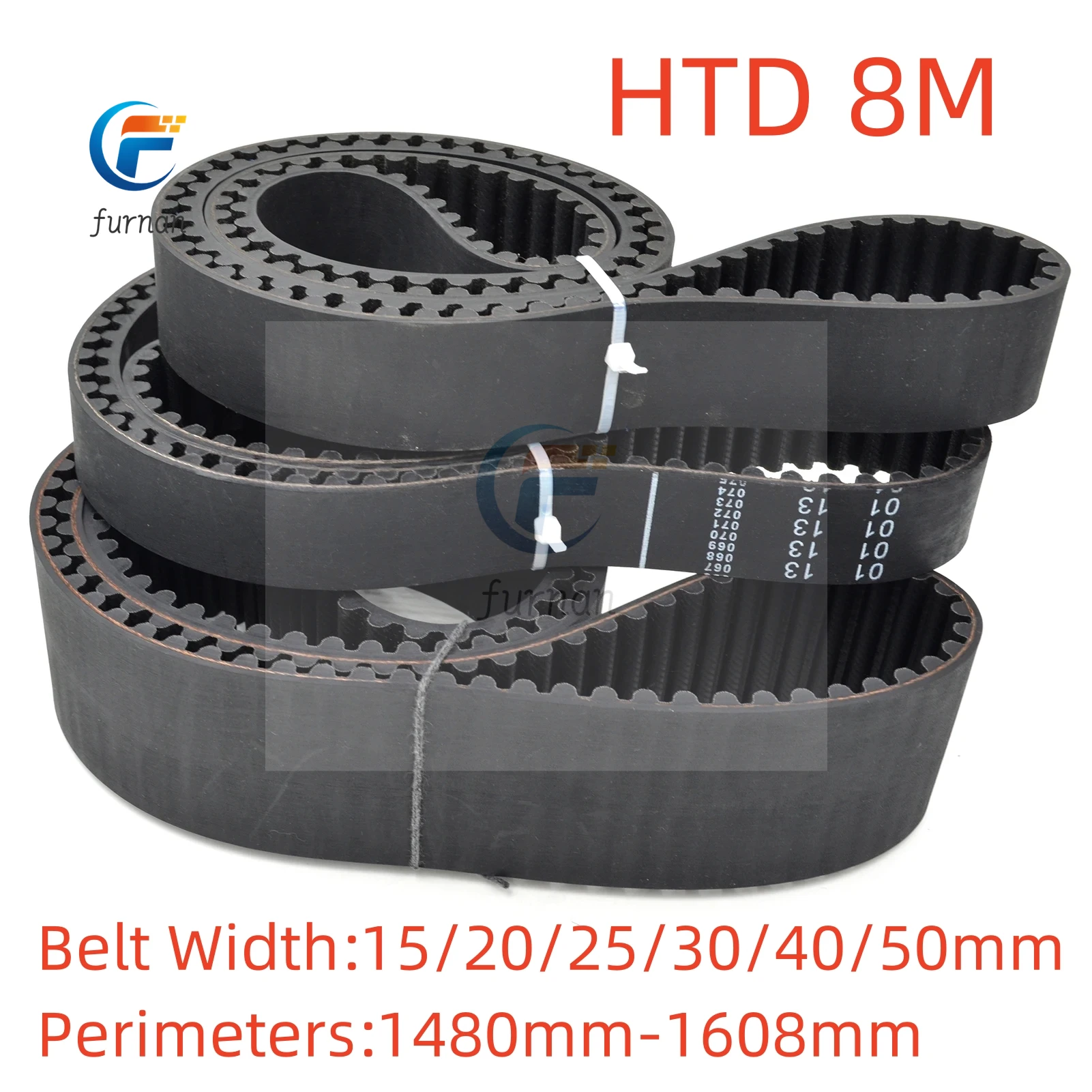 

HTD 8M Rubber timing belt length 1480/1488/1496/1504/1512/1520/1528/1536/1544/1552/1560/1568/1576/1584/1600/1608mm Width15-50mm