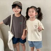 New Thin Children Short Sleeve T-shirt Loose Boy Baby Letter Print Casual Tops Retro Toddler Girl Cotton Tees Kid Pullover Shirt 1