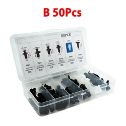 Universal Auto Fastener Clip Kit: Mixed Push Retainers, Rivets, and Trim Panel Fasteners with Convenient Packaging (B 50Pcs no Tool)
