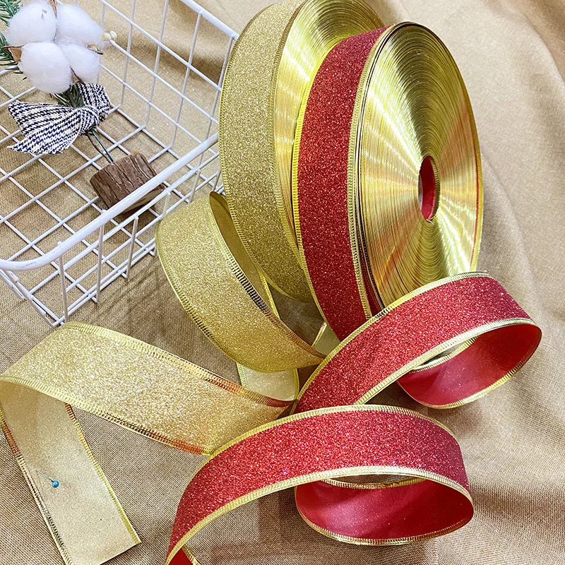 

2M/Roll 50MM Shiny Gold Powder Ribbon Christmas Tree Decoration Gifts Packaging Foldable Handmade DIY Xmas Crafts Production