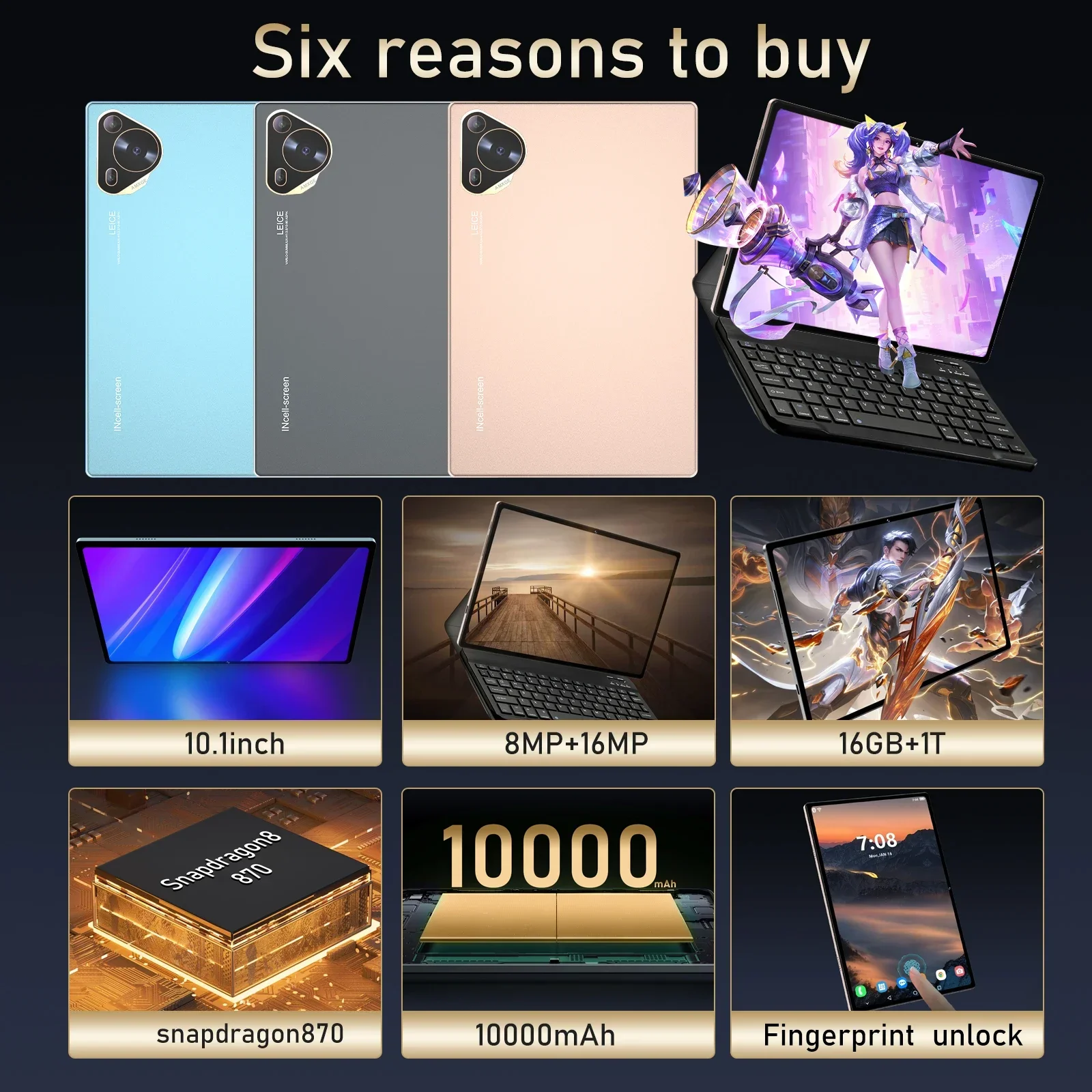 Original Pad 9 Pro Tablet 10.1 inch Android 13 Global Snapdragon870 10 Core 16GB+1024GB 10000mah 5G Dual SIM WIFI HD Full Screen 2