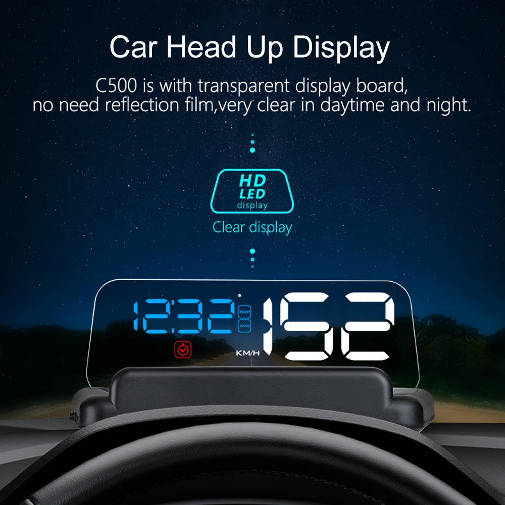C500 OBD 헤드업 디스플레이 T900 GPS HUD 자동차 앞유리 프로젝터 RPM 속도 수온 전압 자동차 전자 액세서리