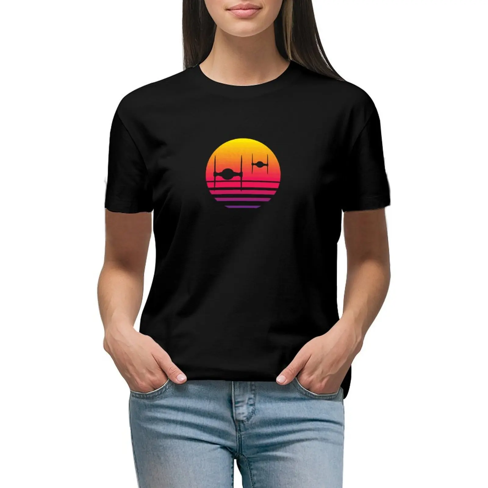 

Tie Fighter Sunset T-shirt graphics female womans clothing