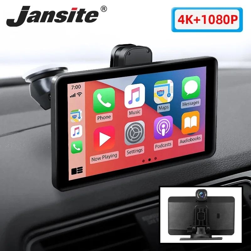 

Jansite 7" Car DVR Dashcam 4K Carplay Android Auto Front and Rear Camera Dashboard WIFI Driving Recorder Dual Lens Mirror-link