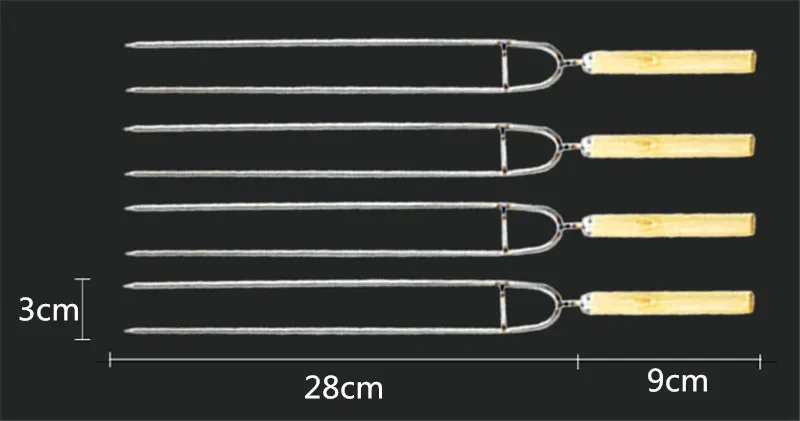 Chicken wings U Shape Wooden Handle Stainless Steel BBQ needle Tool Set BBQ Roast Barbecue Needle Skewer Party Supplies