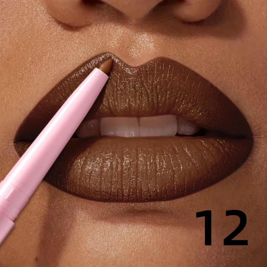 12 Color Nude Brown Lip Liner Pencil  Outline Contouring Red Contour Tint Makeup Waterproof Matte Lipstick Crayon Pen lip Balm 2
