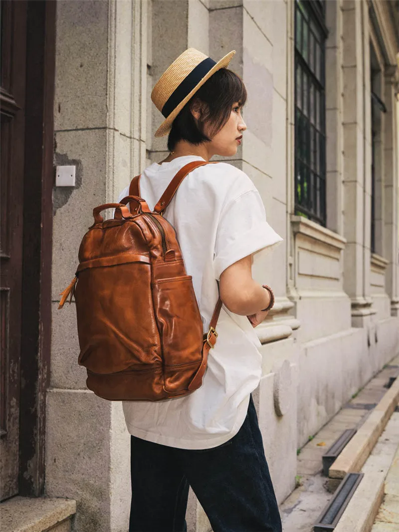 PNDME Mode Vintage Wochenend-Reiserucksack aus echtem Leder für Herren und Damen, Designer-Rucksack aus Rindsleder mit großem Fassungsvermögen für Laptops – Detail 5