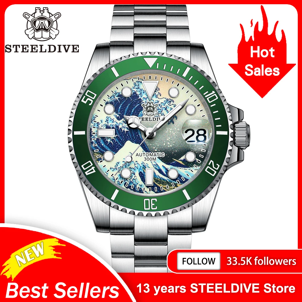 STEELDIVE SD1953J 41mm Green Dial Kanagawa Dial NH35