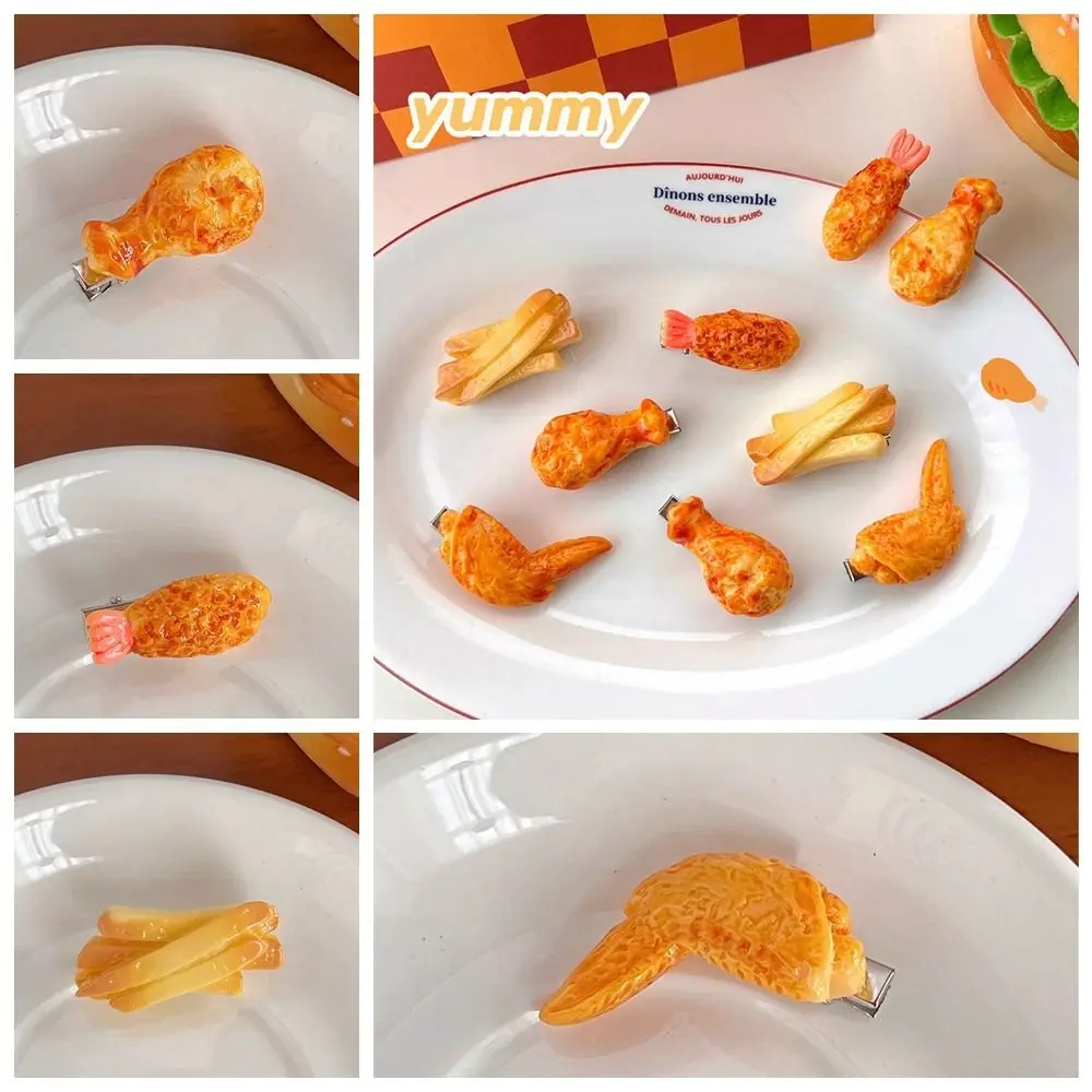 Kawaii Fried Chicken Simulated Food Hair Clip Geometry French Fries Fake Food Hairpin Headwear Duckbill Clip Daily