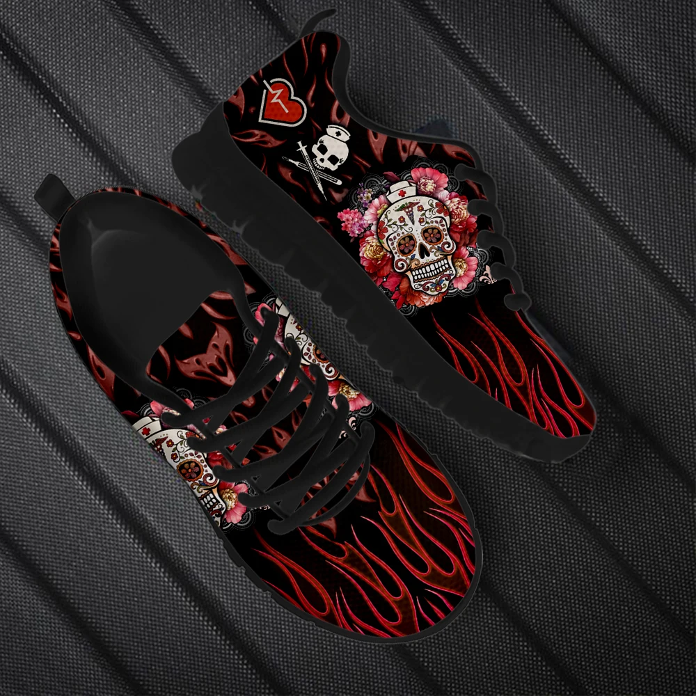 INSTANTARTS Luxury Skull Floral Pattern Lace-up Casual Sneakers Lightweight Wear-Resistant Flat Shoes Comfort Tennis Zapatos Hot