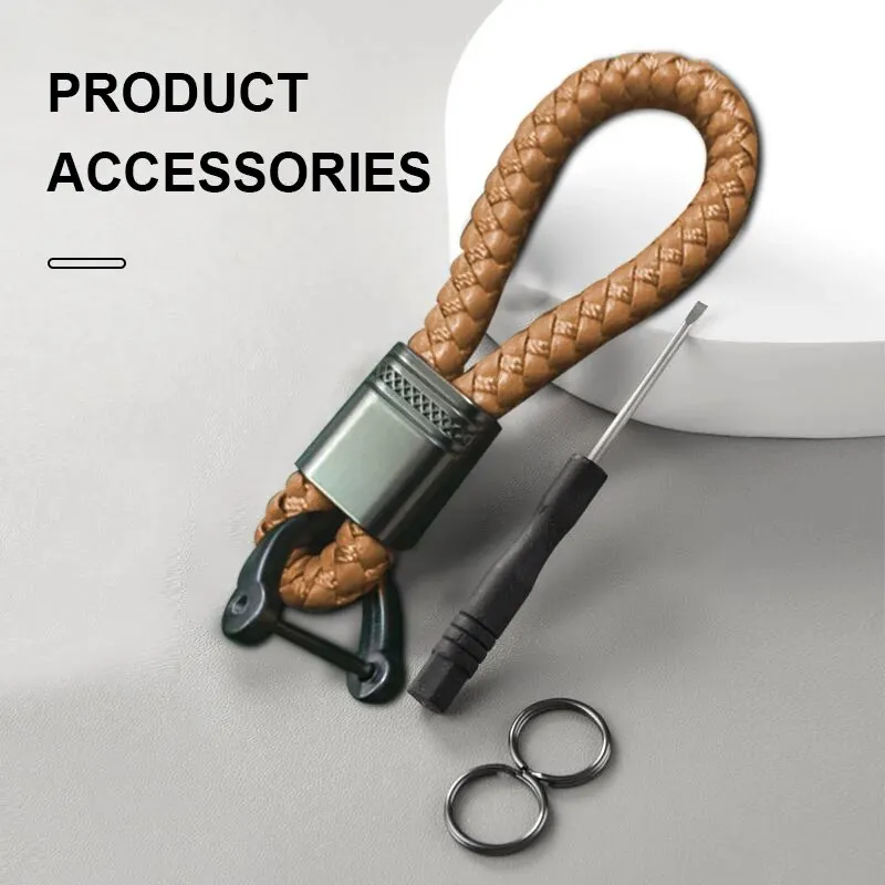 2Pcs Leather Rope KeyChain Hand Woven Horseshoe Buckle Key