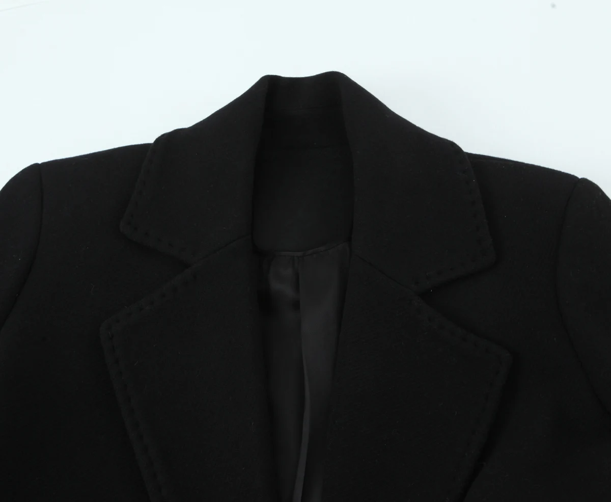 Autumn Women'S Clothing Lapel Long Woolen Coat With Belt Elegant Frenum Winter Female Solid Coats Fashion Lady Jackets Streetwea