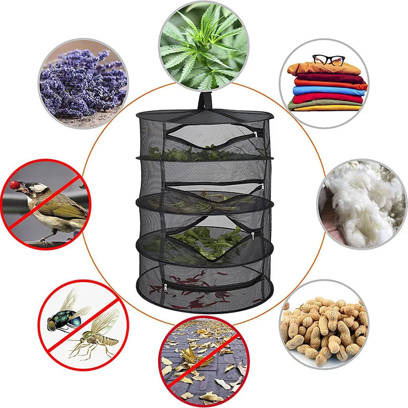 2/4/6/8 Layer Herbs Drying Net Folding Dry Rack Breathable Hanging Mesh Basket Flowers Buds Plants Dryer with Zipper Handle 6