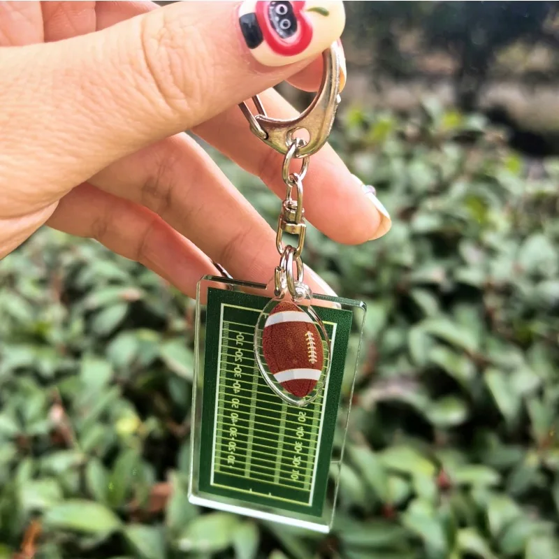 Acrylic Baseball field football field Keychain Double Sided Mini 3D Sports Keyring Bag Pendant Car Key Chains Souvenir Gift