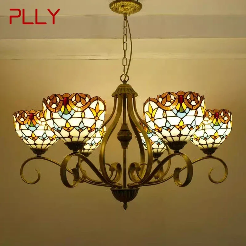 

PLLY Tiffany European Living Room PendantLamp Vintage Creative Color Glass restaurant Bedroom Hotel Chandelier