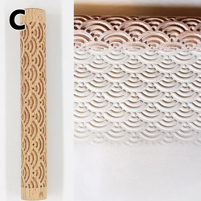 Wooden Texture Rolling Pin Ceramic Pottery Art Embossed Rod Flower Pattern  Mud Roll Roll Reliefs DIY Clay Craft Tool