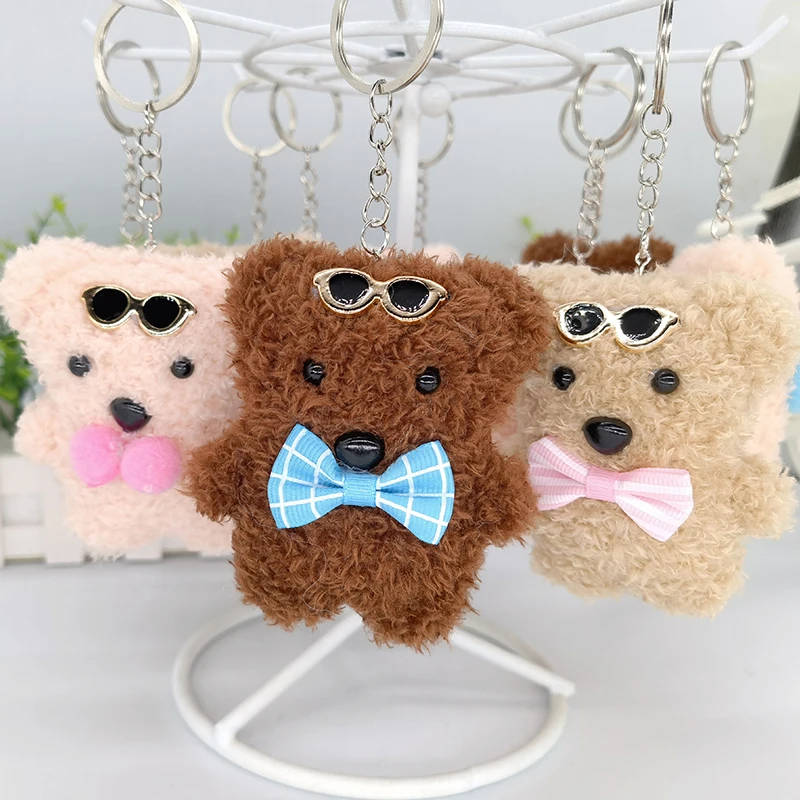 

1Pc Cute Cartoon Glasses Bear Plush Keychain Bag Charm Pearl Velvet Bear Plush Toy Schoolbag Charm Kid's Birthday Gift Dolls