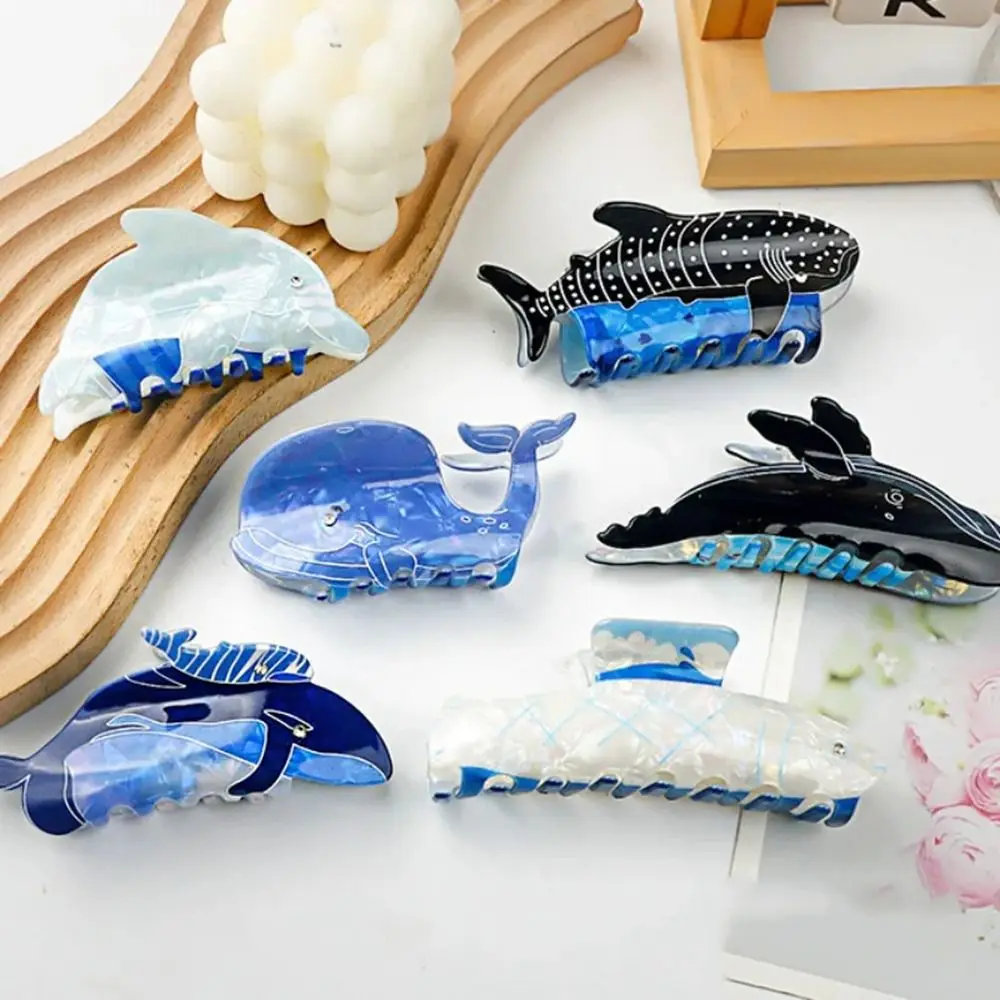 Personalized Blue Sea Creature Animal Hair Claw Fish Cartoon Dolphin Hair Clip Women Headwear Grab Clip Daily