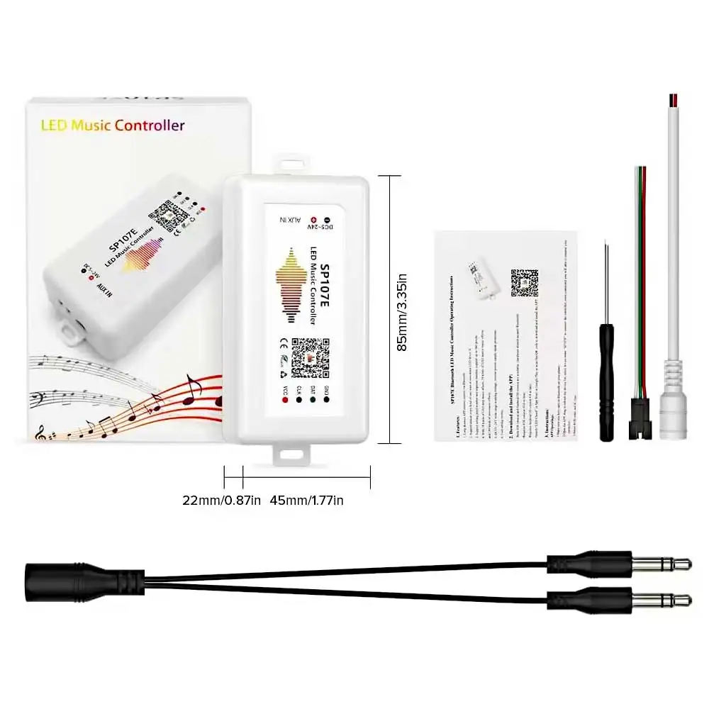 SP107E DC5-24V LED 음악 컨트롤러, 무선 블루투스 호환 SPI 풀 컬러 음악 제어, WS2812B 용 전화 앱으로