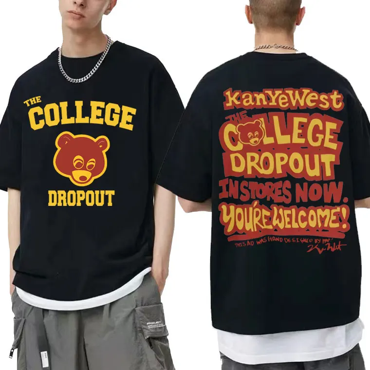 

Rapper Kanye West College Dropout Music Album Print Short Sleeve Tshirt Rap Style Streetwear Men Women Hip Hop Oversized T Shirt