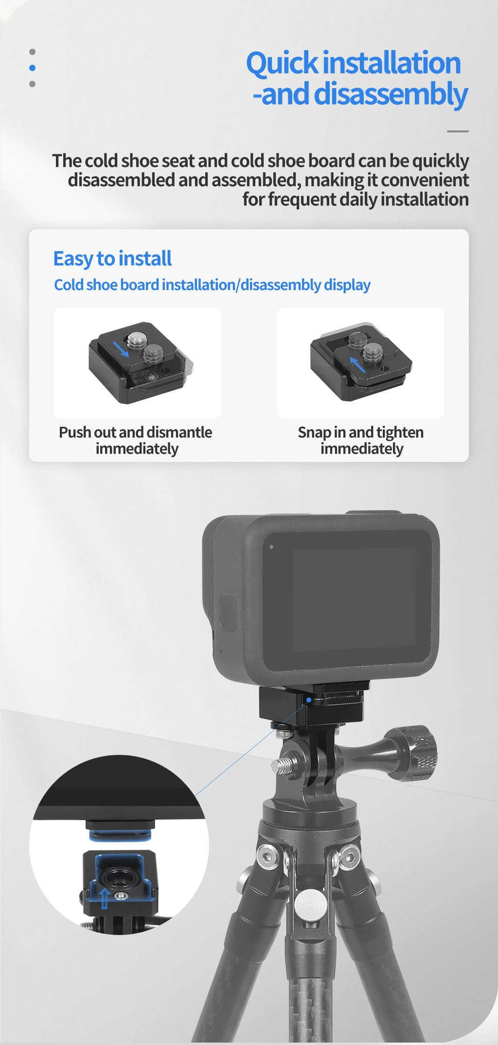 Quick Release Cold Shoe Mount 1/4 Screw for GoPro Hero 13 Insta360 Action Camera