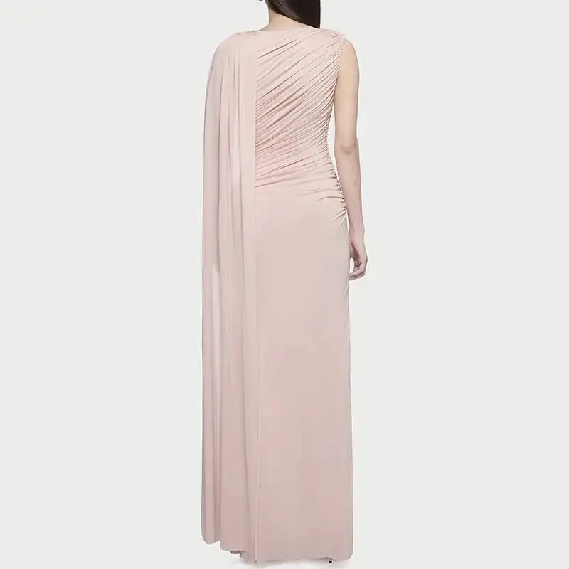 فستان نسائي ضيق غير متماثل بلون سادة مكشكش بدون أك...