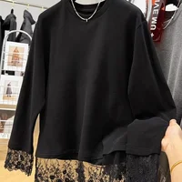 Lace Splicing Fleece Long Sleeve Women's T-shirt Autumn Winter Inner Wear Outerwear Base Shirt Trendy Top Quality Material