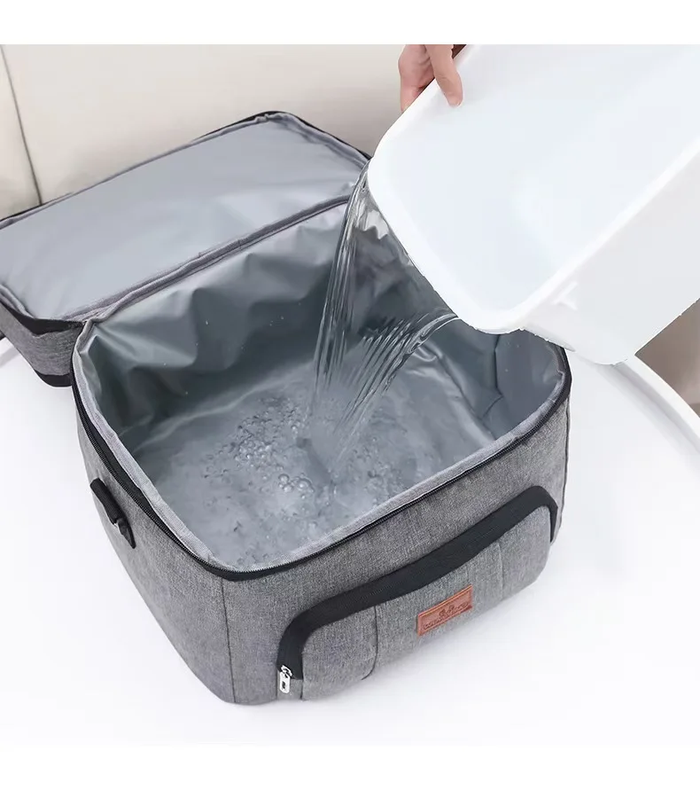 Double Layer Tote Cooler Lunch Bag - Large Capacity Travel Picnic Box with Shoulder Strap for Men  Women