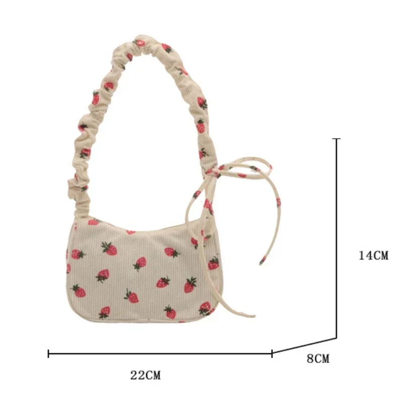 New Corduroy Sweet Strawberry Crossbody Bag Cute Small Underarm Bag Fashion Trendy Zipper Handbag Mini Shoulder Bags Tote