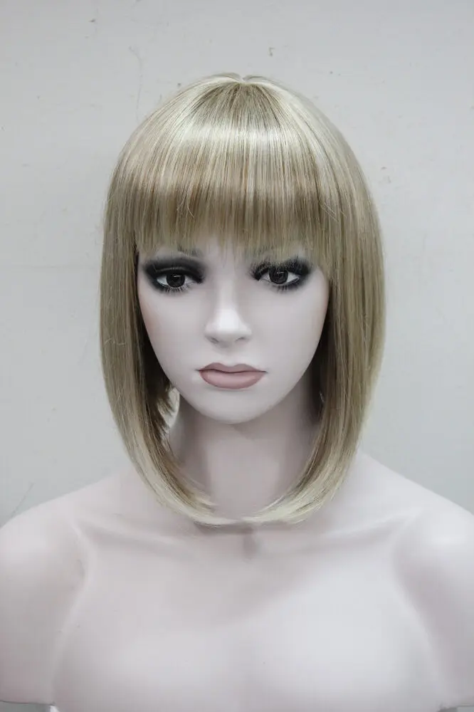 

Cute strawberry blonde mix straight short synthetic women's bobo wig