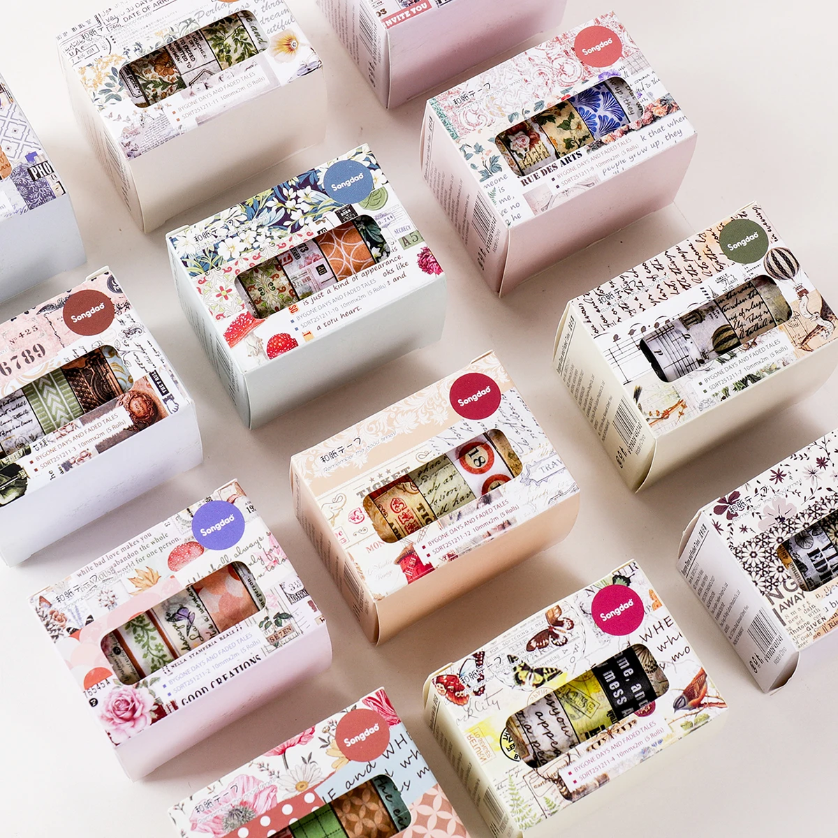 5롤/박스, 레트로 와시 테이프 세트, DIY 핸드북, 소품, 선물 포장 장식, 고급 장식 용품에 적합