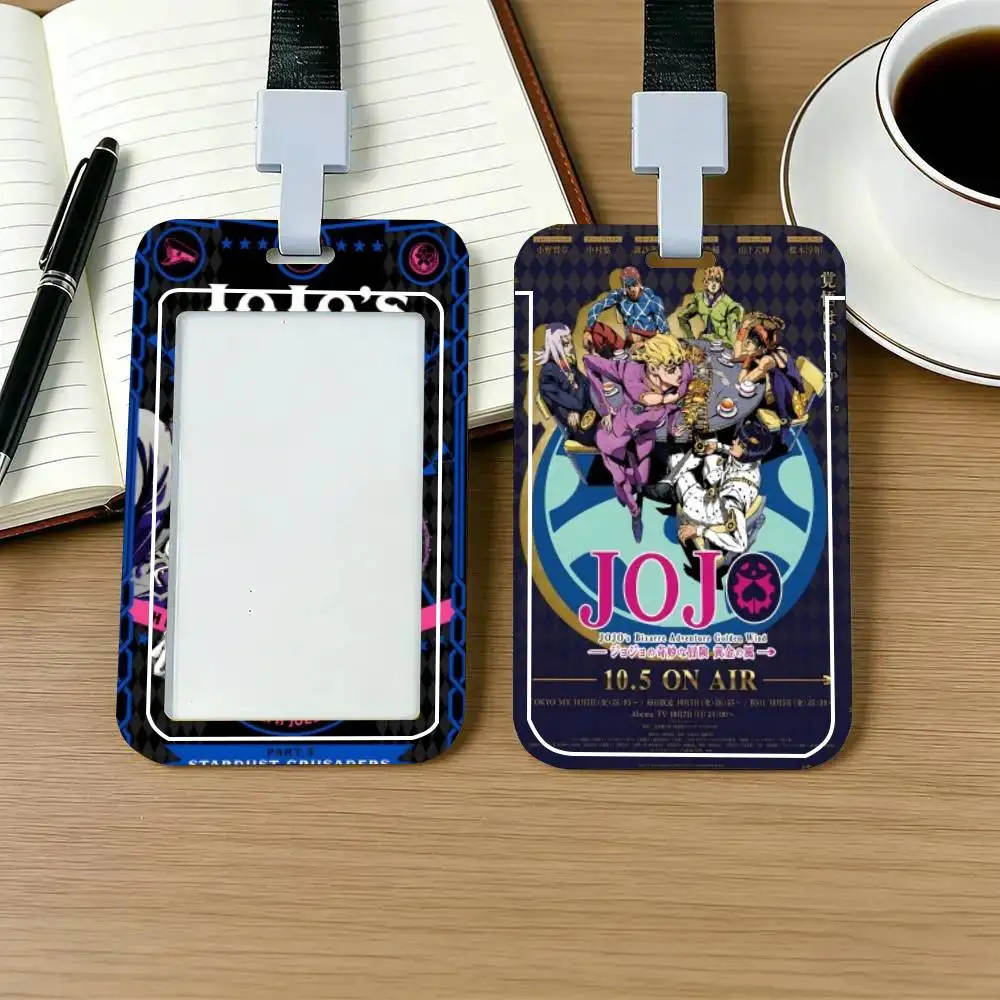 클래식 J-JoJos Bizarre Adventure 애니메이션 ID 카드 홀더 넥 스트랩 펜던트 도어 배지 홀더 끈 키체인 작업 증명서