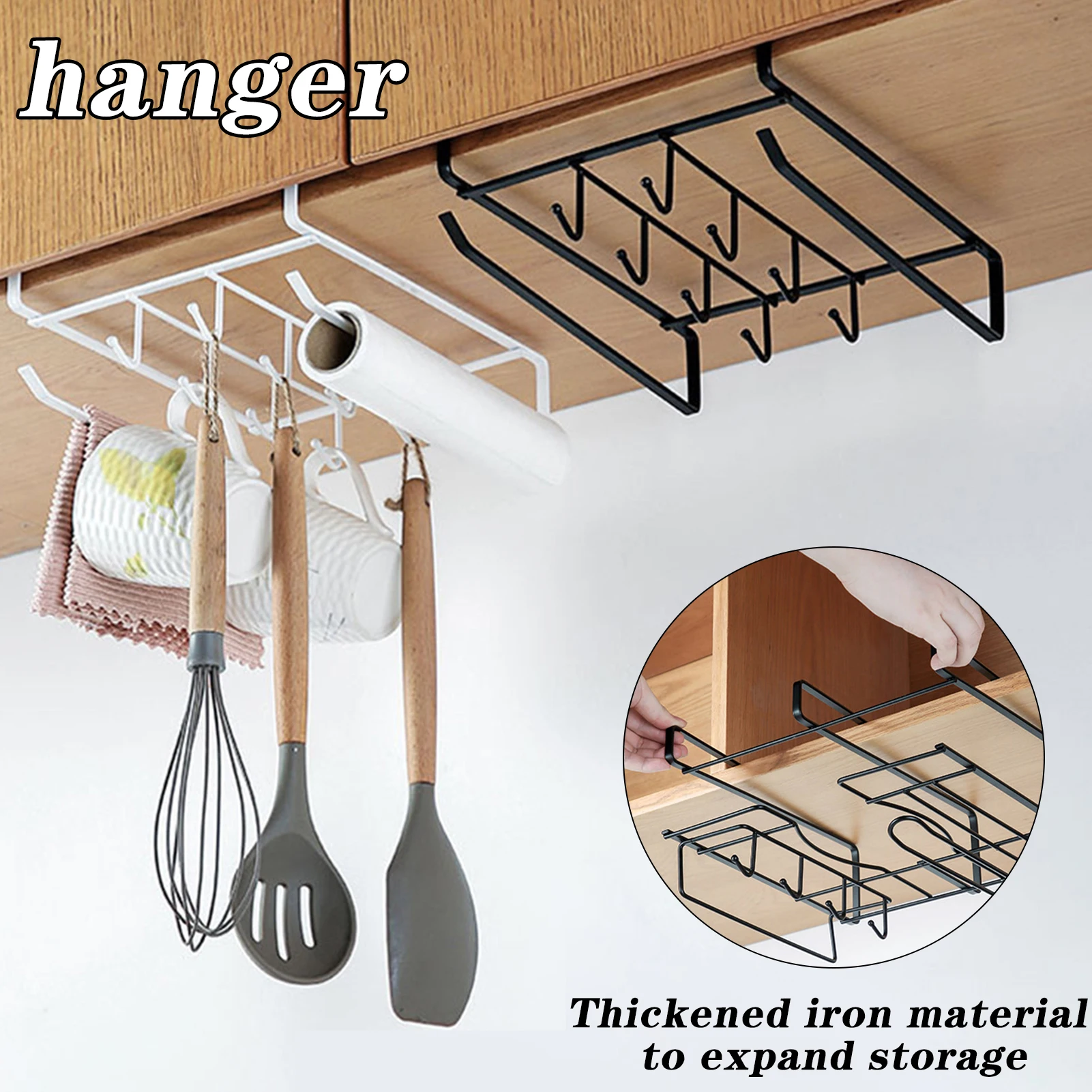Metal Hanging Basket Under-Cabinet Wire Basket Small Item Organiser for Home Use Under Desk Shelf for Kitchen Pantry Bookshelf 304 nano stainless steel kitchen sink hanging basket with slide rails pull out faucet large single slot sink home vegetable sink