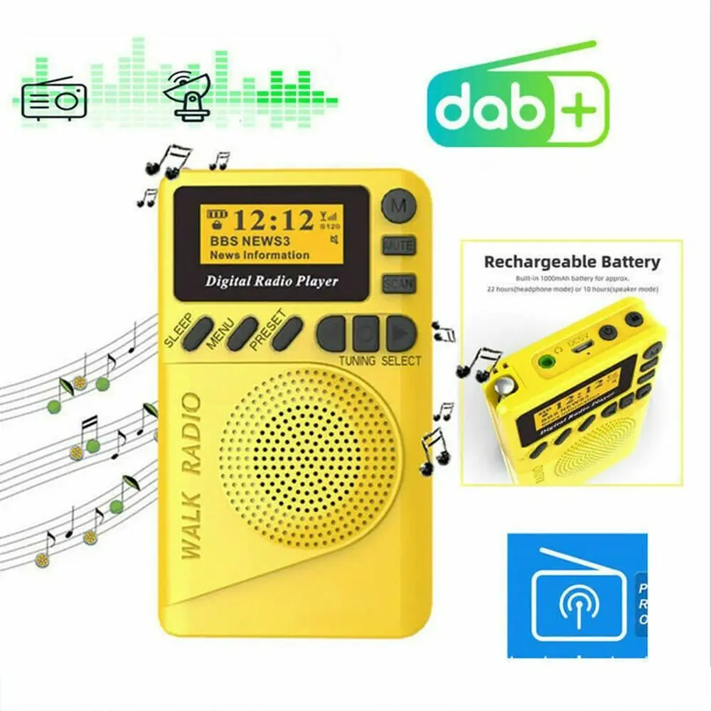 

10 DAB Digital Radio Durable Band III LCD Display DAB + FM Radio Rechargeable 10 FM Channels MP3 Player Hiking