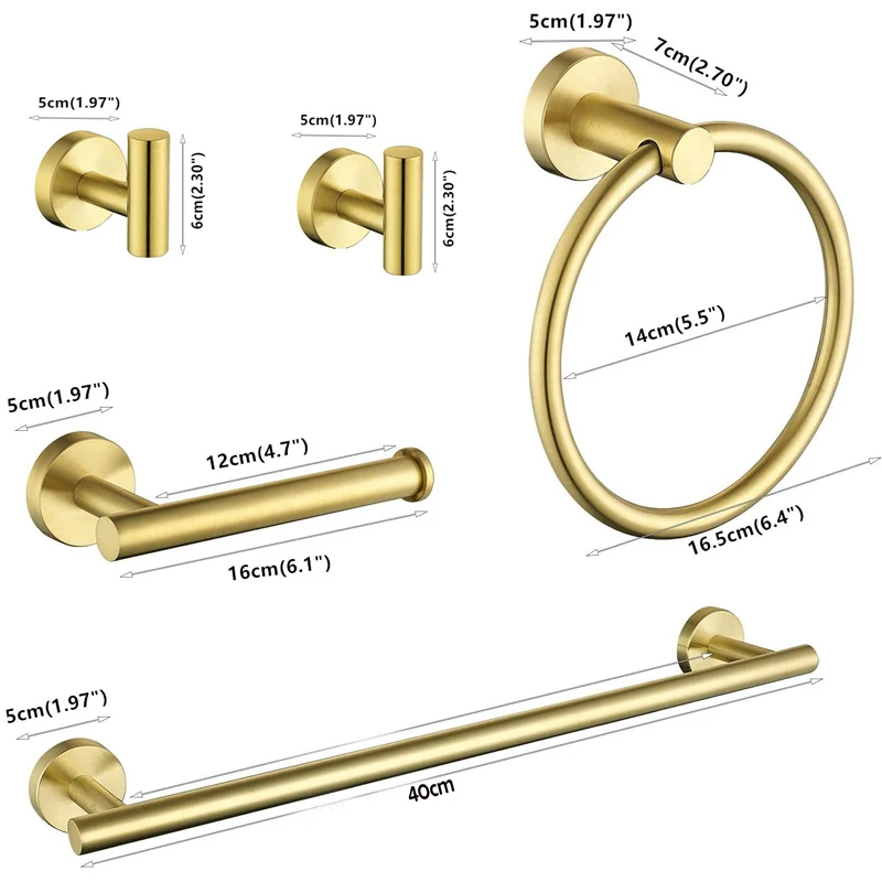 Badezimmer-Hardware-Set Aus Gebürstetem Gold-Edelstahl, Handtuchhalter, Toilettenpapier-Kleidung, Badezimmer-Rollenring