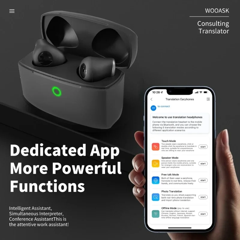 RK-C227 Language Translation Headphones Translate 32 Languages, Support Recording to Text Conversion, Waterproof Meeting Records