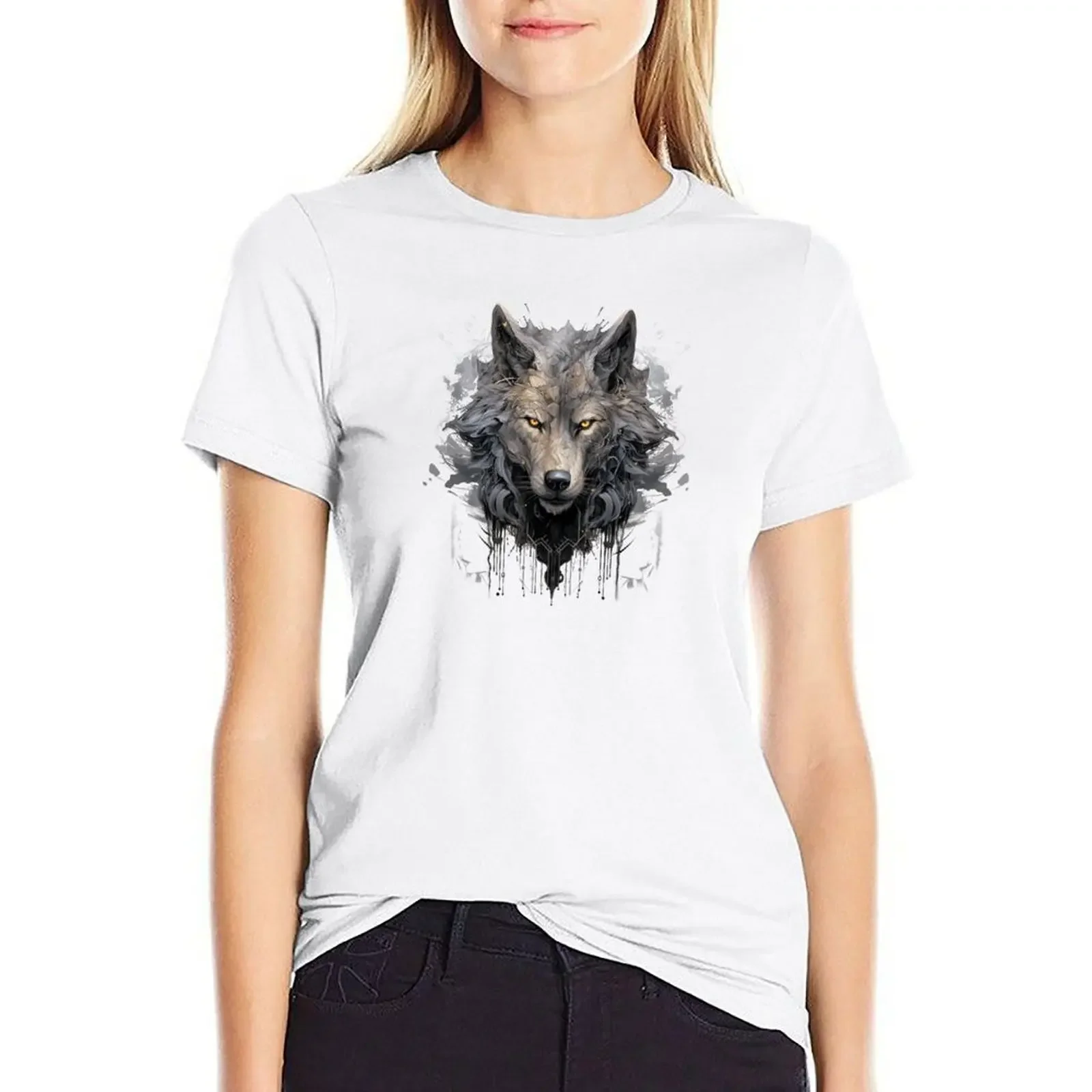 

Wolf Portrait 01 T-shirt animal print shirt for girls hippie clothes Women tops