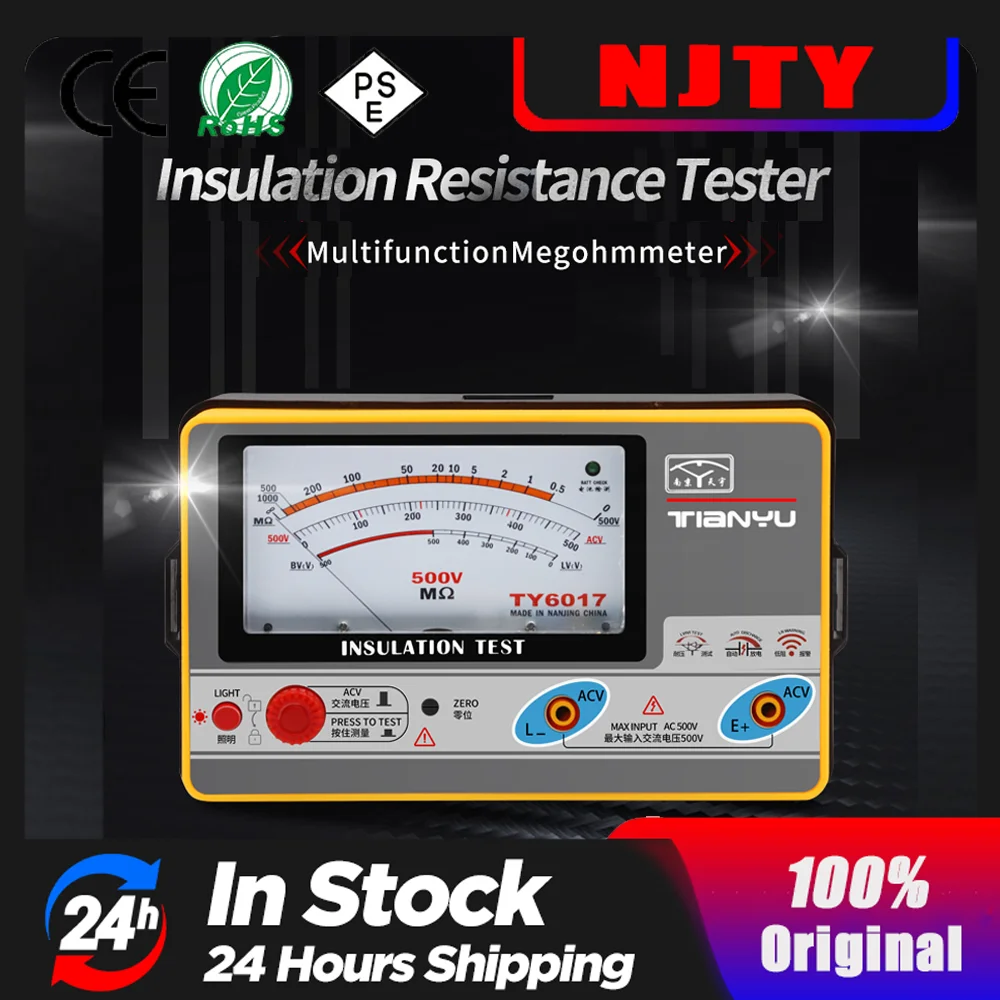 NJTY Pointer Multimeter Type Insulation Resistance Tester Megohmmeter Voltmeter 100-250-500-1000V Ground Resistance Meter