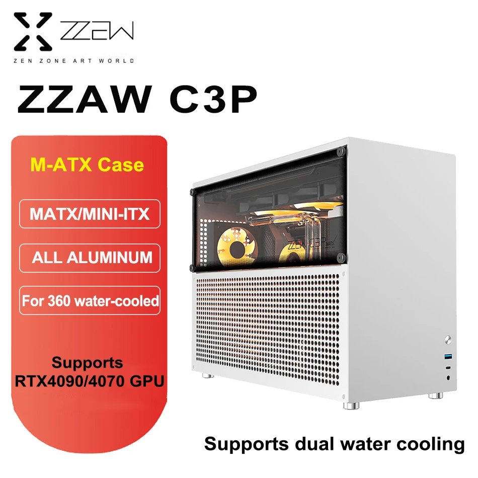 ZZAW C3P All Aluminum MATX Case Side Tempered Glass RTX4090/4070
