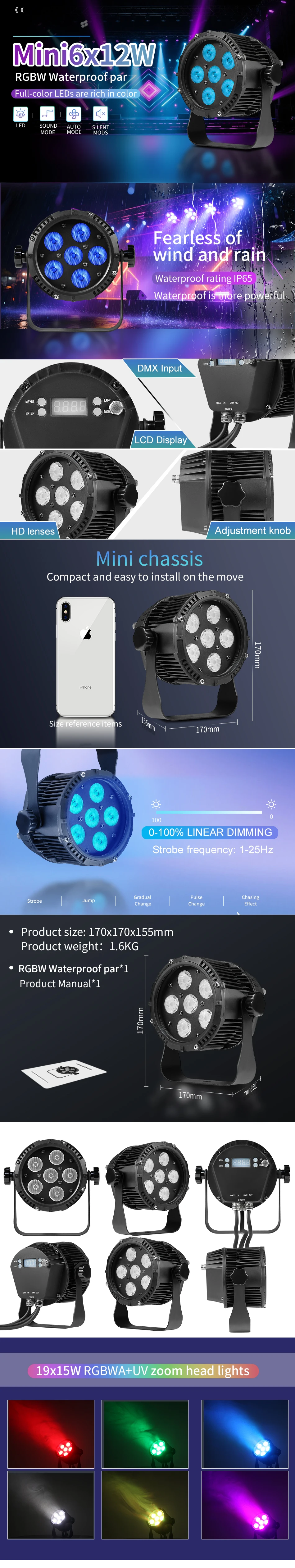 6x12W RGBW 4-in-1 DMX LED Par Licht Im Freien Wasserdichte Bühne Licht Party Event DJ Disco Ausrüstung Bühne Licht – Detail 1