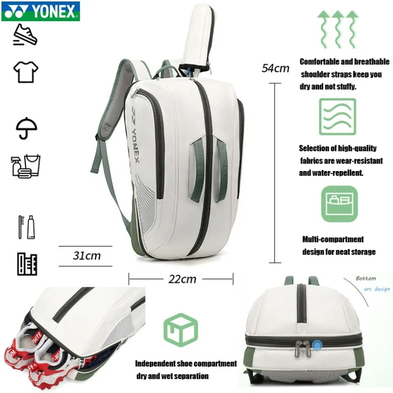 YONEX High Quality Badminton Racket Sports Backpack Leather Tennis Shoulder Bag Multifunctional Fit 4-6 Pieces Racket Backpack