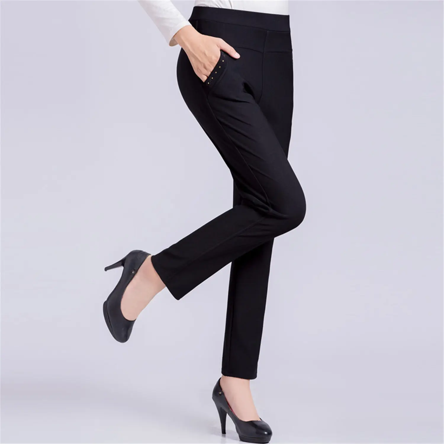 Office Lady Korean Fashion 5XL Slim Pencil Pants High Waist Elastic Spring Autumn Solid All-match Casual Woman Straight Trousers