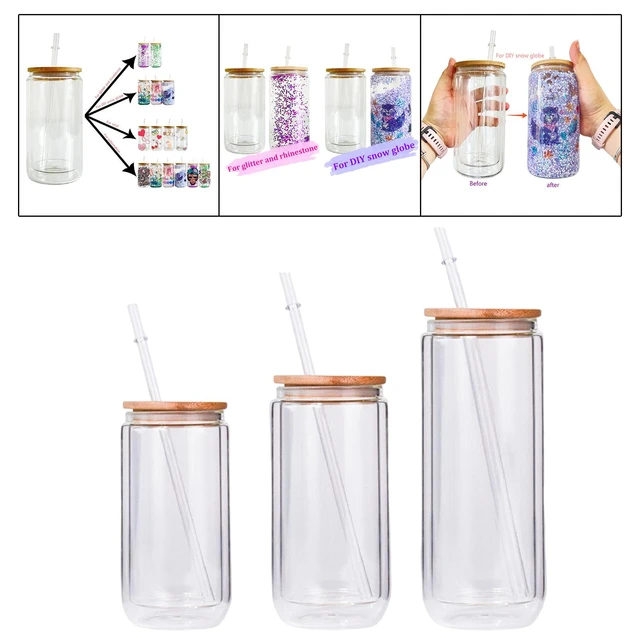 470ml Glass Jar with Bamboo Lids and Straws Drinking Glass Bottles Milk Cup  Iced Coffee Mug 